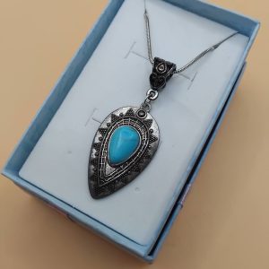(N39) Vintage teardrop bohemian turquoise pendant necklace
