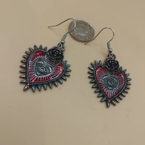 (BE4) Goth Rose, heart and life's eye earrings boxed