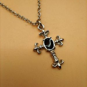 (BN4) Goth black and silver small crucifix pendant necklace