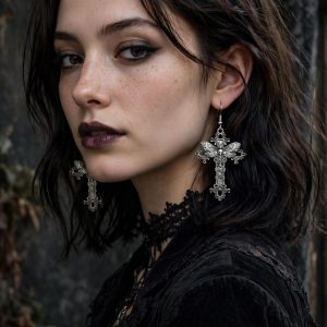 (E4) Pair of Goth style unisex large crucifix Earrings