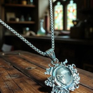 (B-N-5) Goth Solstice moon in sun necklace