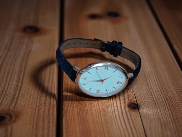 (LW50) Ladies Freedom dark blue velour over leather strap watch - Image 4