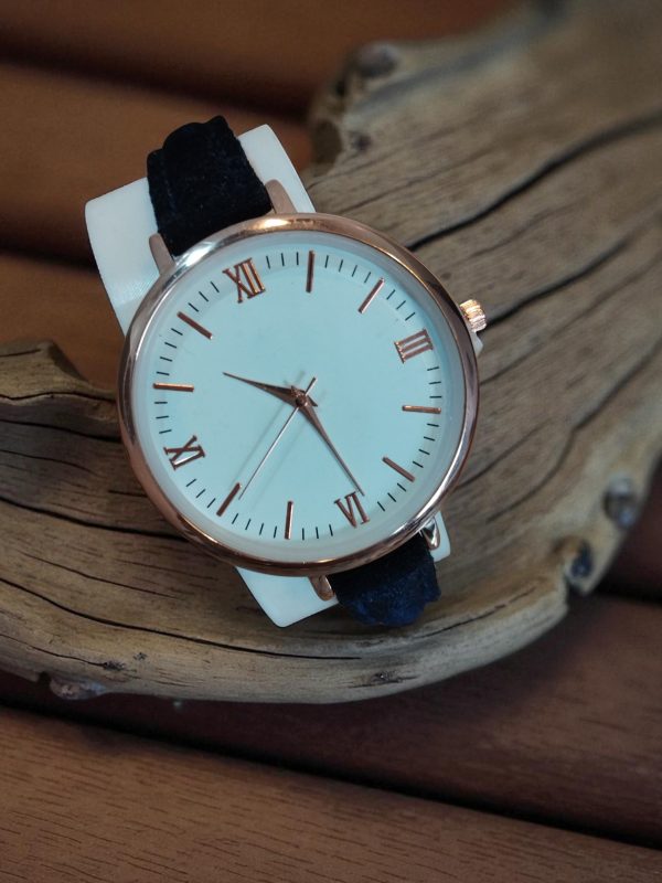 (LW50) Ladies Freedom dark blue velour over leather strap watch - Image 5