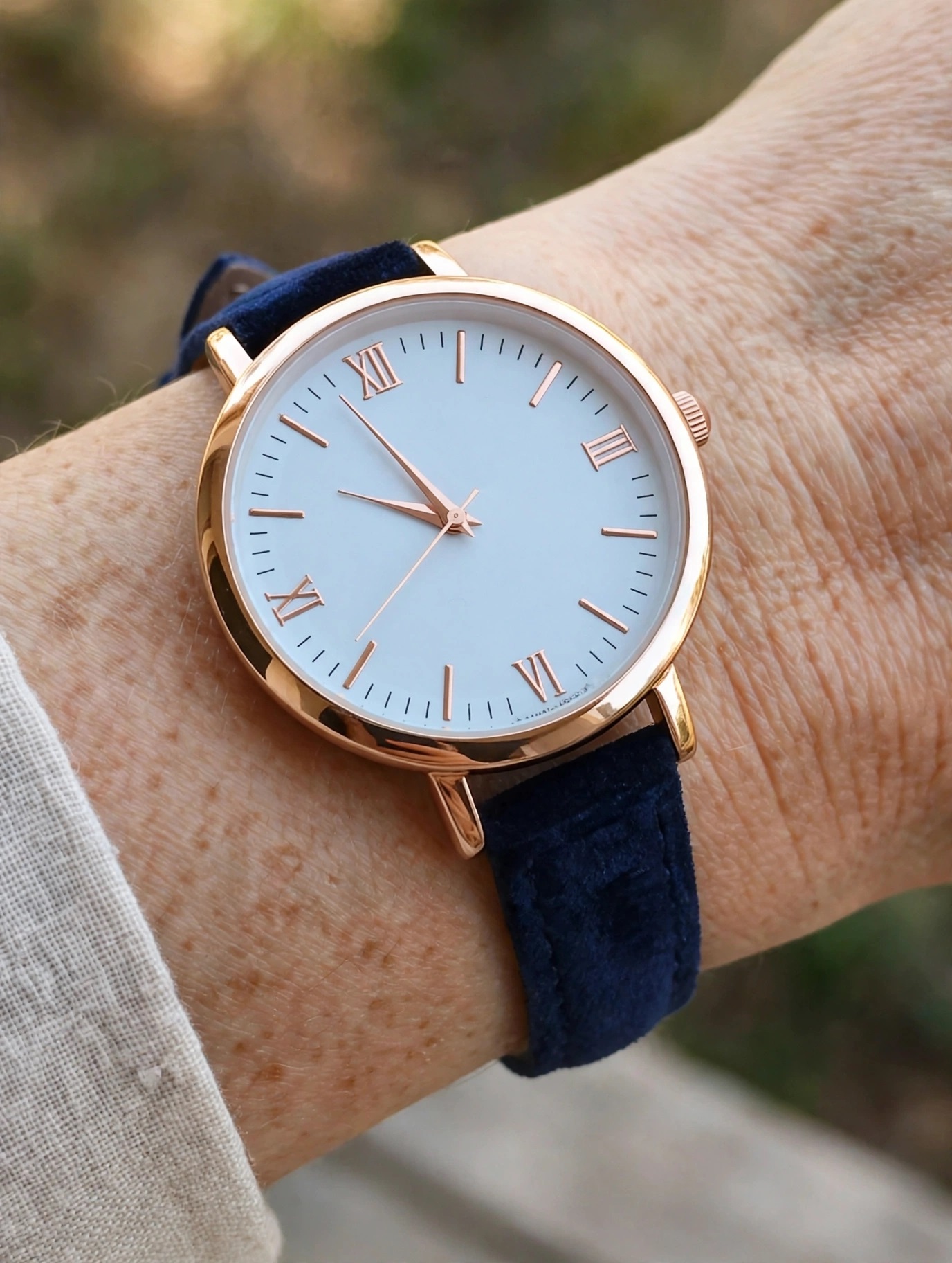 (LW50) Ladies Freedom dark blue velour over leather strap watch