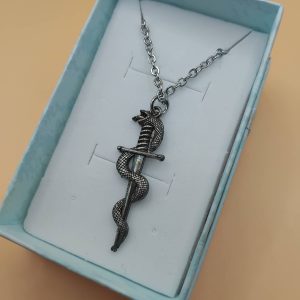(BN6) Snake encircling sword pendant necklace