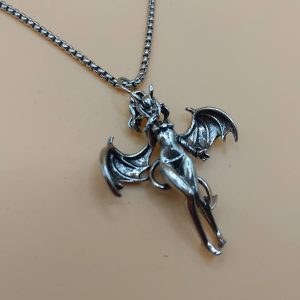 (N65) Goth winged angel pendant necklace boxed