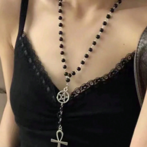 (N86) Hollow cross and star goth pendant necklace