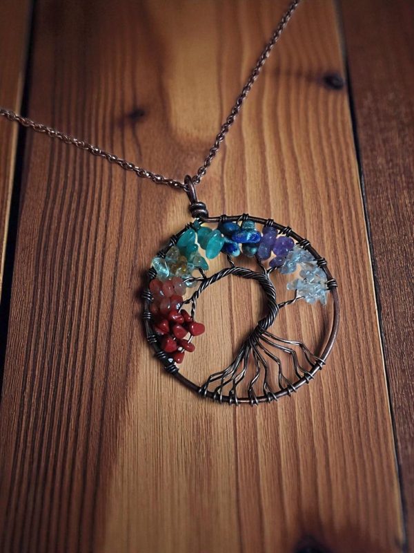 (N102) 7 chakra stone pendant necklace with precious stones