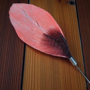 (LP20) Salmon and black feather design lapel pin