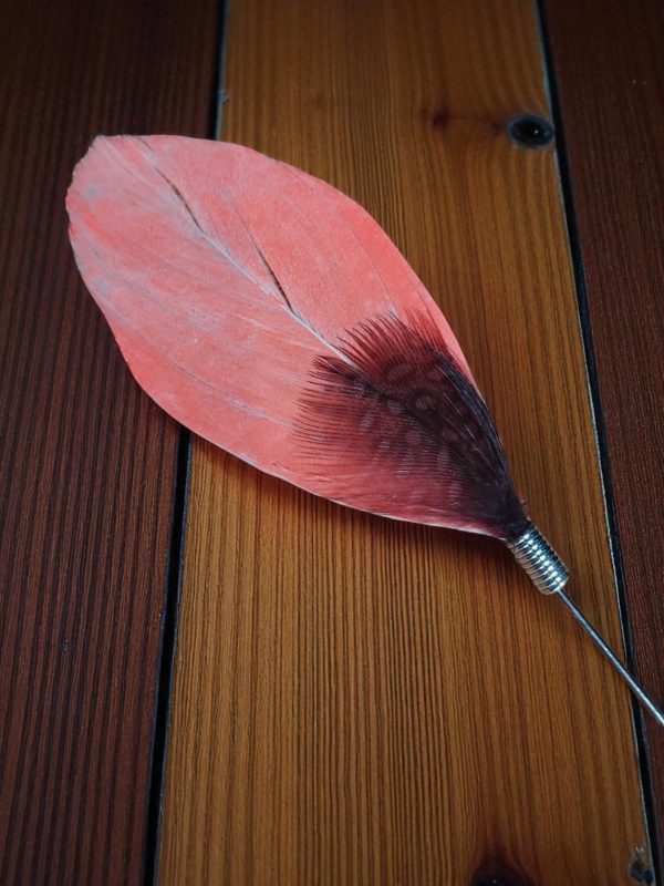 (LP20) Salmon and black feather design lapel pin