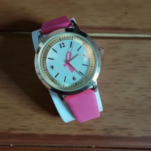 (BW34) Ladies teenager dark pink ribbon leather strap watch