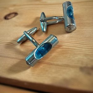 (Cf4) pair of blue liquid spirit level cufflinks