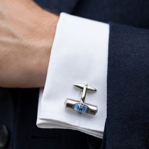 (Cf4) pair of blue liquid spirit level cufflinks