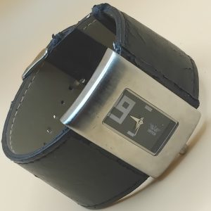(LW76) Softech of London wide black leather strap watch