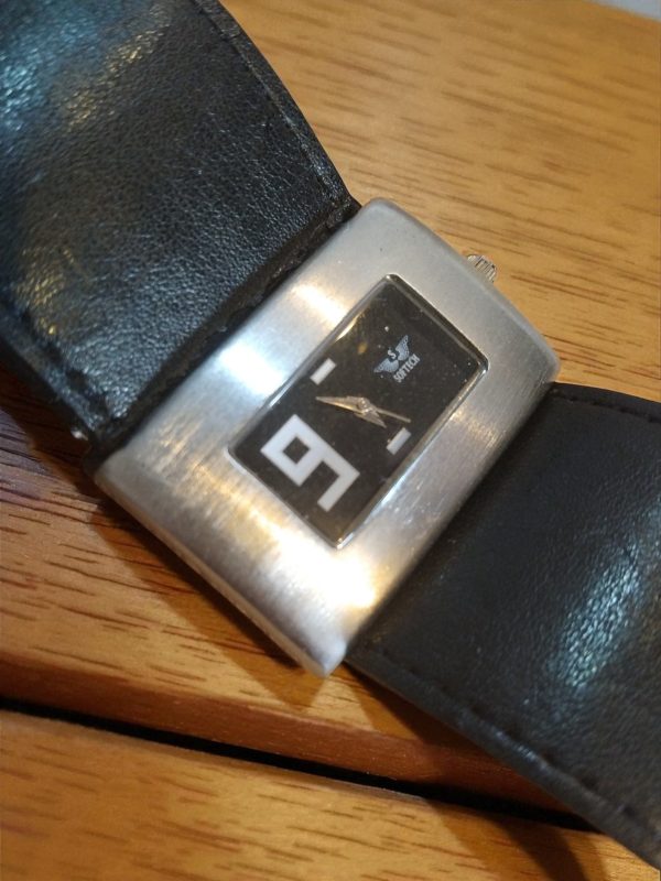 (LW76) Softech of London wide black leather strap watch - Image 6