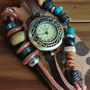 (MW85) Artisan Bead leather strap adult/teenager watch