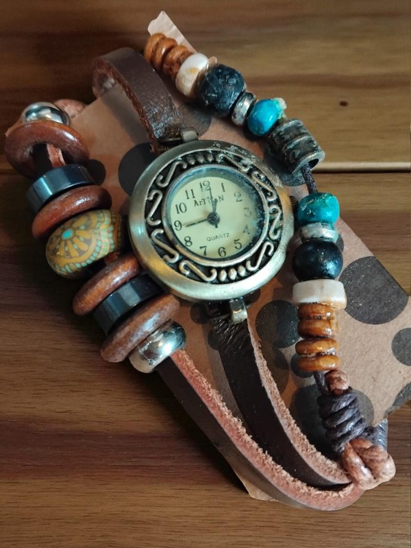 (MW85) Artisan Bead leather strap adult/teenager watch
