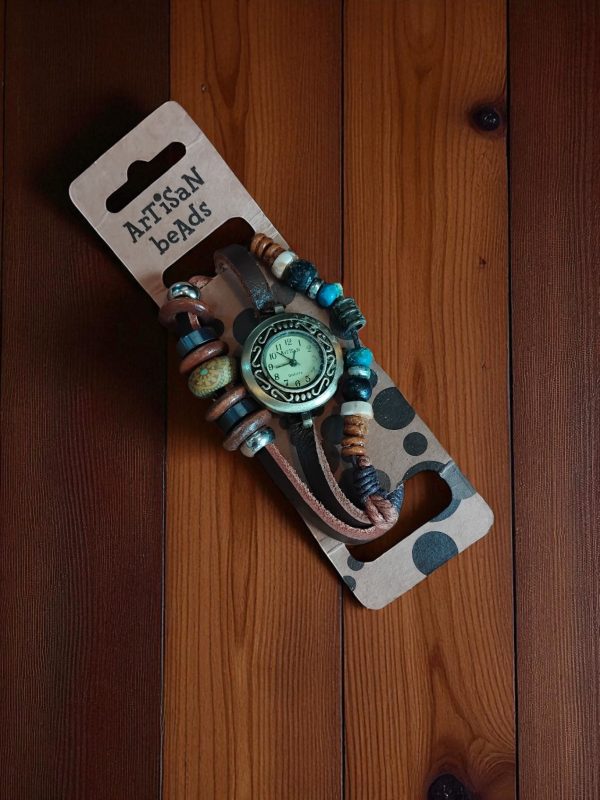 (MW85) Artisan Bead leather strap adult/teenager watch - Image 2
