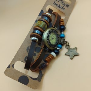 (MW85) Artisan Bead leather strap adult/teenager watch