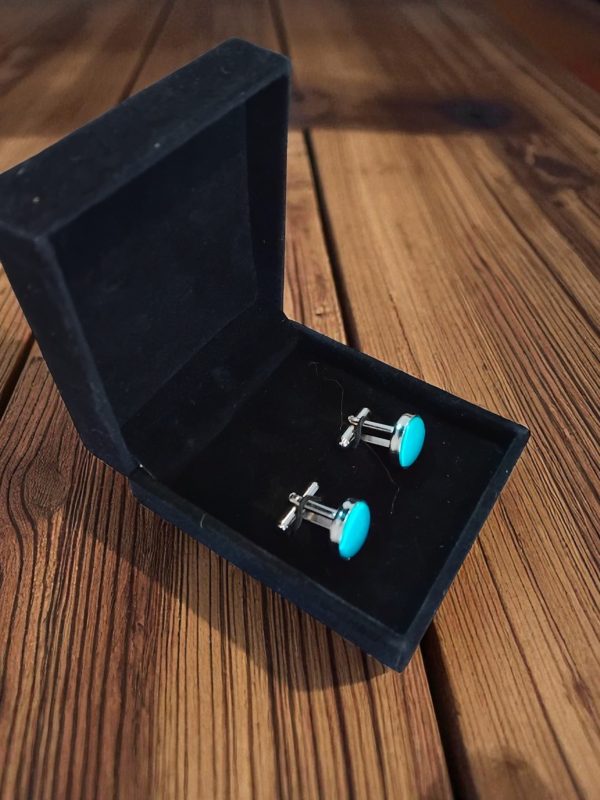 (Cf1) Pair of coloured ceramic on stainless steel boxed cufflinks - Image 10