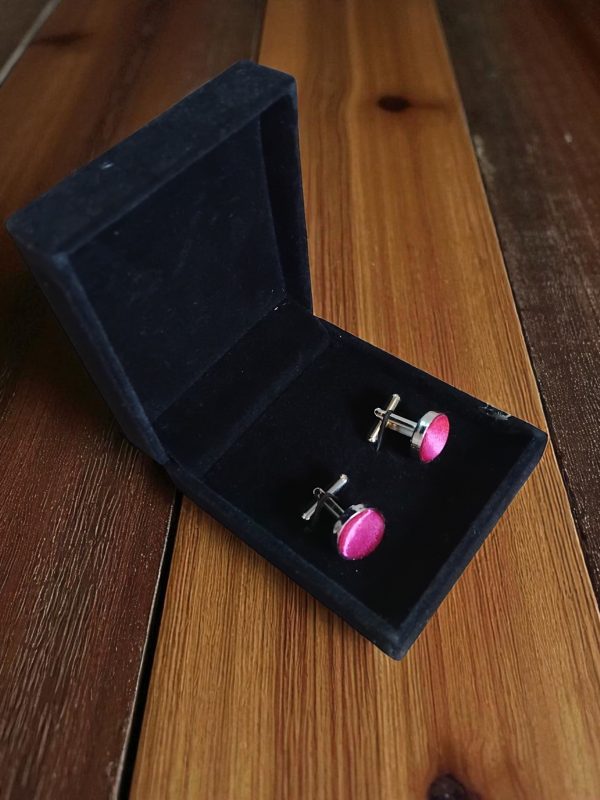 (Cf1) Pair of coloured ceramic on stainless steel boxed cufflinks - Image 13