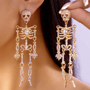 (E65) Ladies / teenagers Goth rhinestone skeleton earrings
