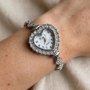 (LW222) Drawstring Heart face shaped with rhinestones ladies / teens dress watch boxed