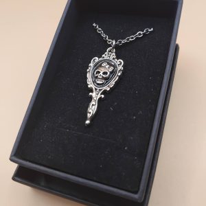 (BN1) Skull in mirror pendant necklace