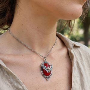 (N152) Stainless Steel and acrylic bat goth themed pendant necklace