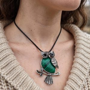 (N4) Owl precious stone pendant necklace