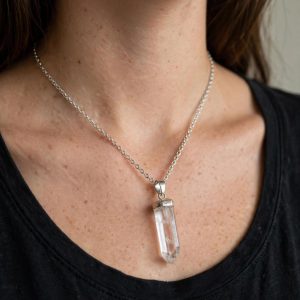 (N3) Natural clear quartz crystal pillar Necklace - gold or silver plated chain